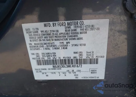 2021 Ford Ecosport Se from USA, damaged, VIN MAJ6S3GL3MC401672